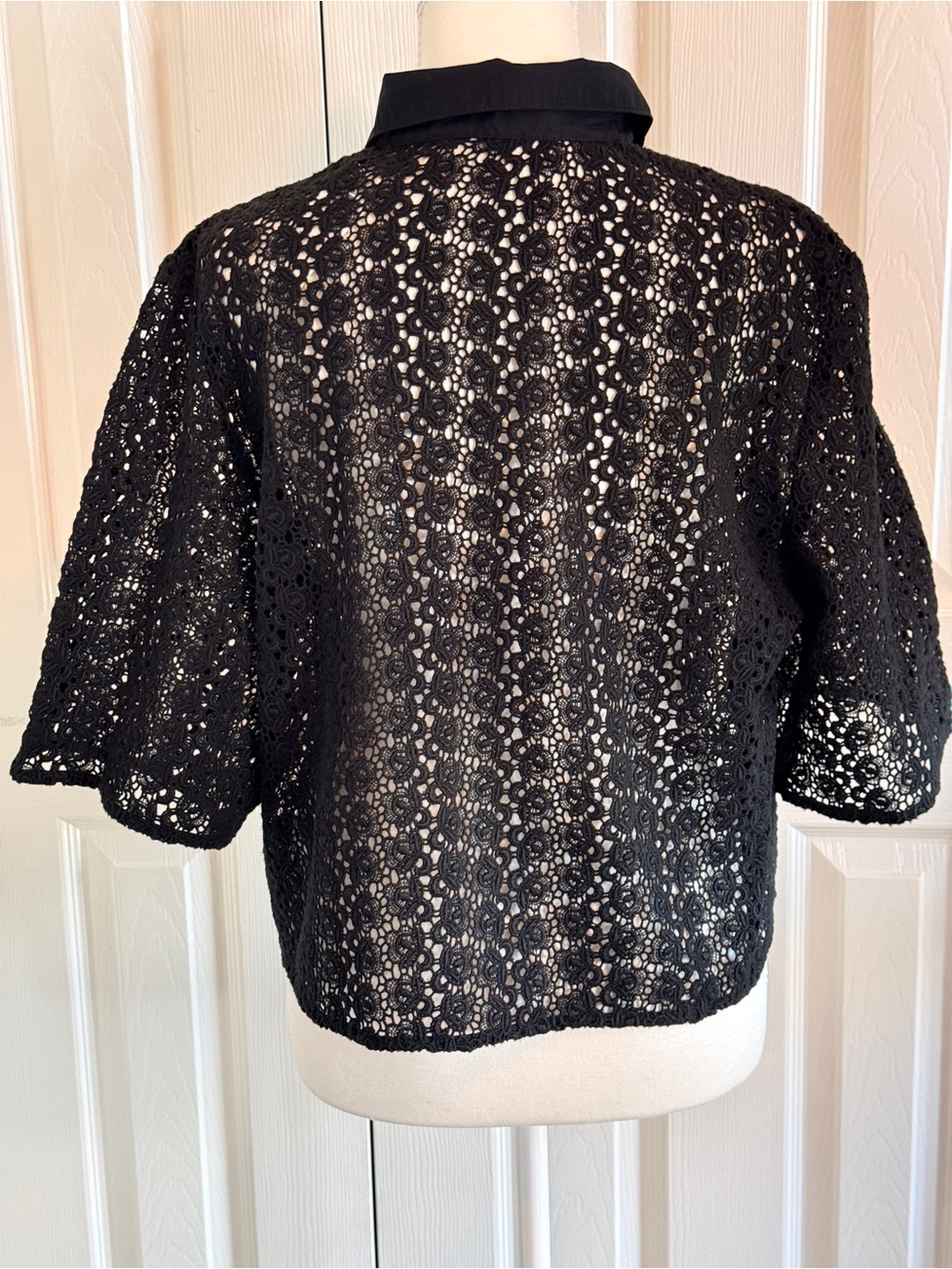 NWT Abercrombie & Fitch Black Crochet Lace Cropped Button-Down Shirt M MSRP $80 - Picture 4 of 8